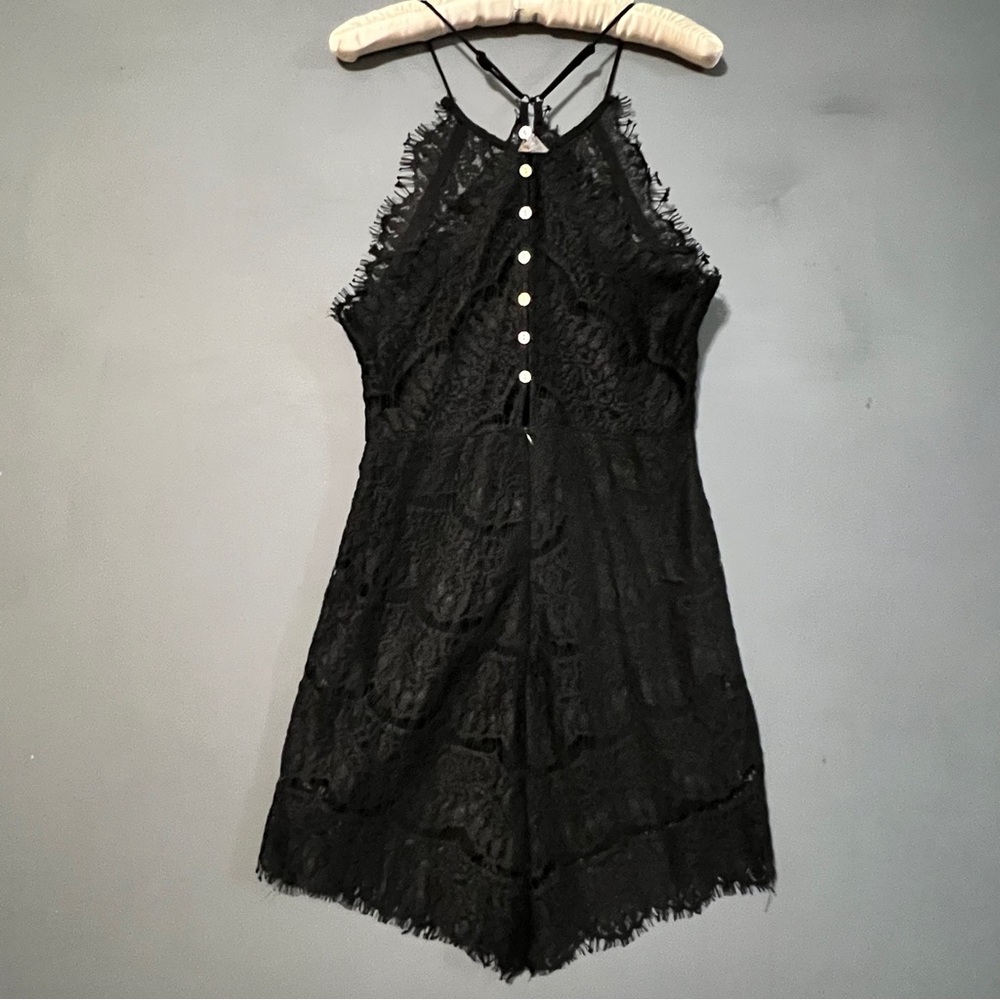 NWT Designer Chloe Dao Black Lace Halter Dress Eyelash Lace Buttons Zipper Large - Picture 4 of 15